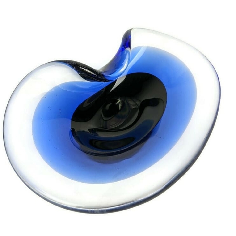 Vintage hand blown murano glass dish blue